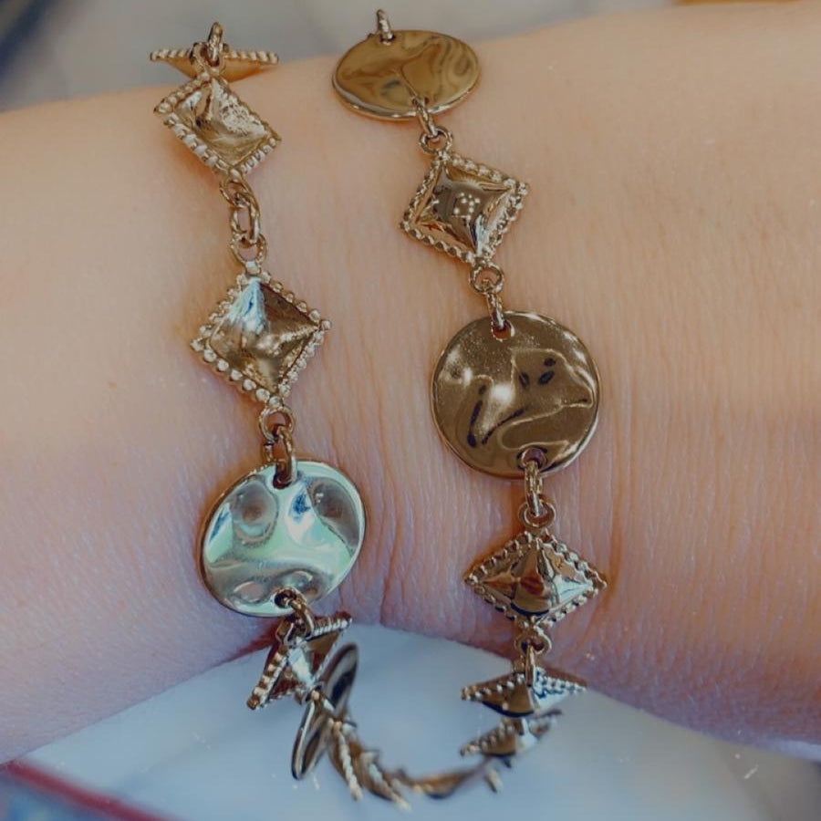 Collana a motivi romboidali in acciaio inossidabile color oro
