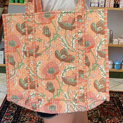 Borsa shopper Love Ibiza in cotone biologico con stampa floreale rosa
