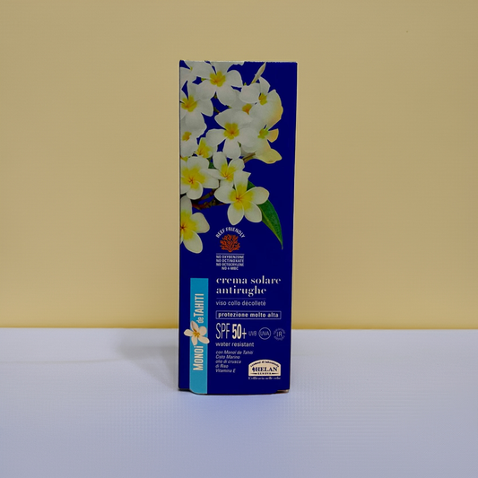 HELAN - Monoi de Tahiti Crema Solare Antirughe SPF 50+ 50 ml - Viso, Collo e Décolleté